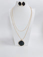 Gold Thin Layered Chain with Black Circle Accent 32" Necklace