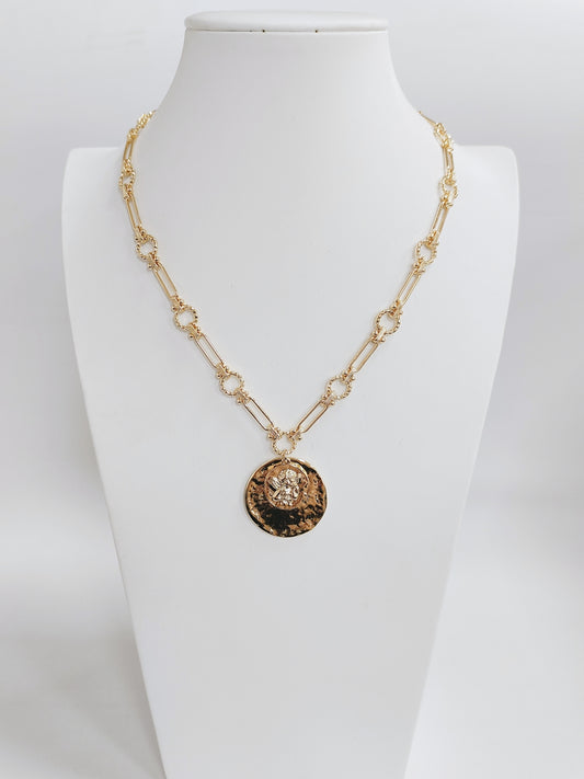 Gold Open Chain with Hammered Circle 16"-18" Necklace