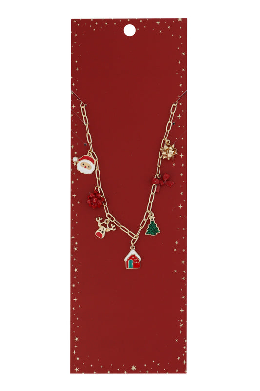 Christmas Gift, Bow, Santa Charm 16"-18" Necklace