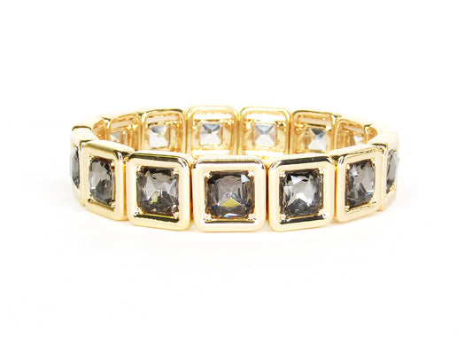 Gold Black Diamond Crystal with Gold Sqaure Stretch Bracelet