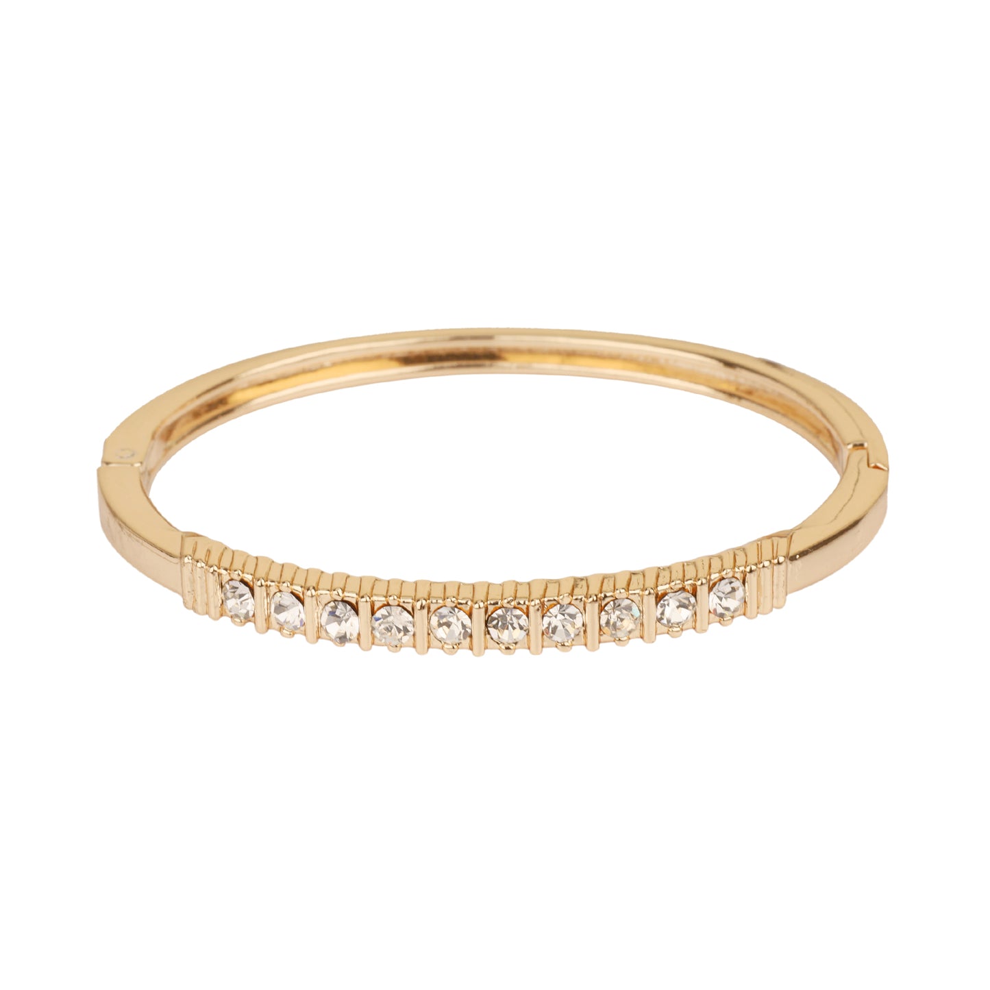 Gold Hinged Bracelet with Rhinestone Bar Accent