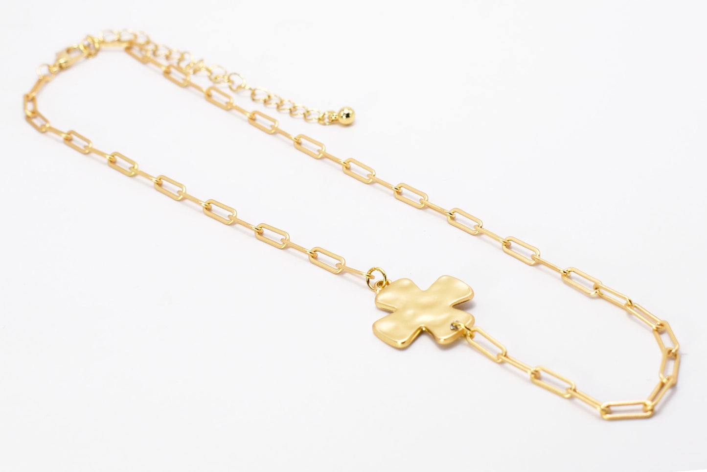Gold Chain with Hammered Cross 16"-18" Necklace