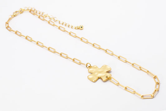 Gold Chain with Hammered Cross 16"-18" Necklace