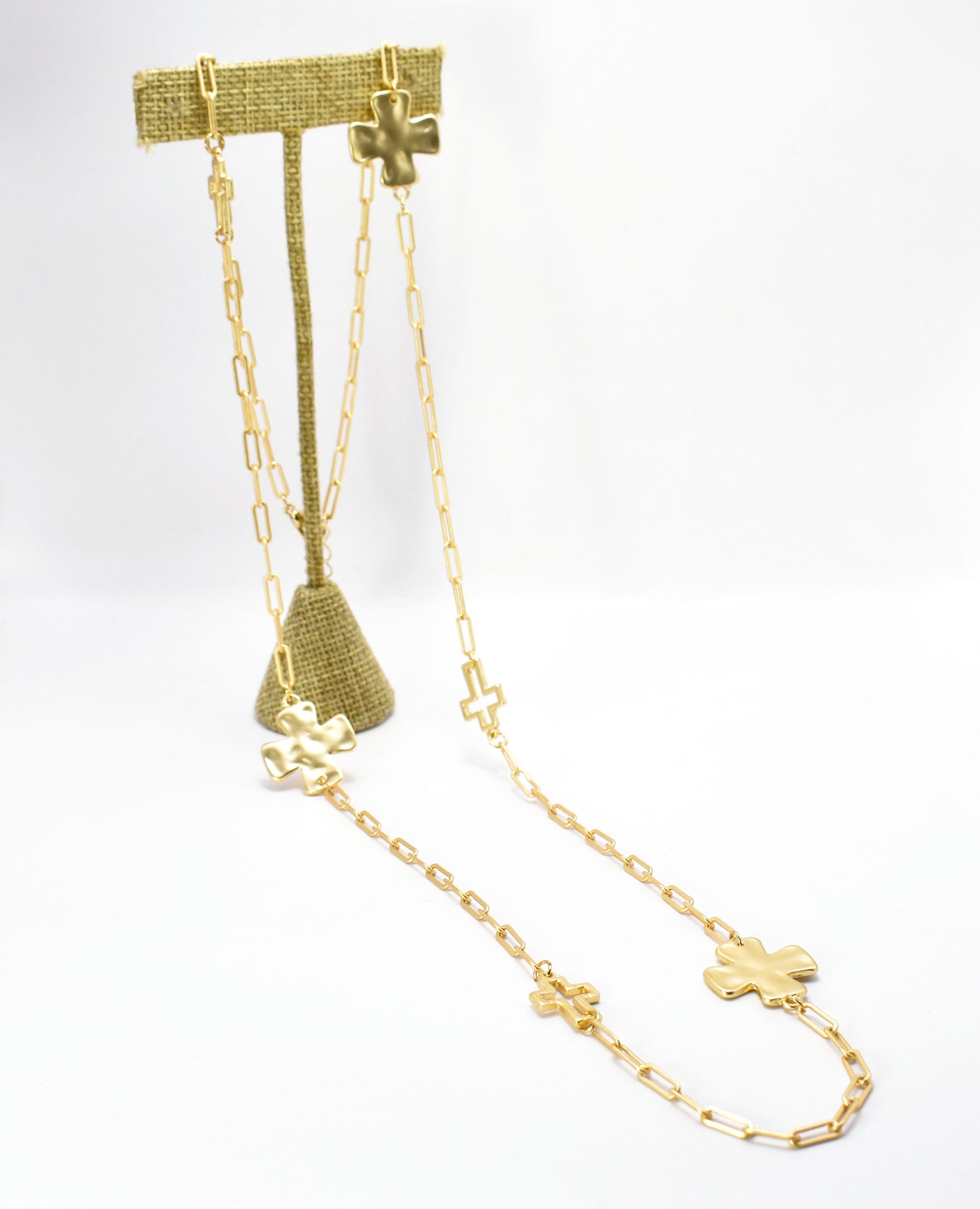 Gold Chain with Hammered Cross 32" Necklace