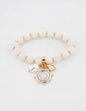 Cream bead Stretch Bracelet with Silver and Gold Coin