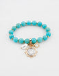 Turquoise Natural Stone Stretch Bracelet with Gold/Silver Coin Charm