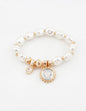 Pearl and Gold Stretch Bracelet with Coin Charms