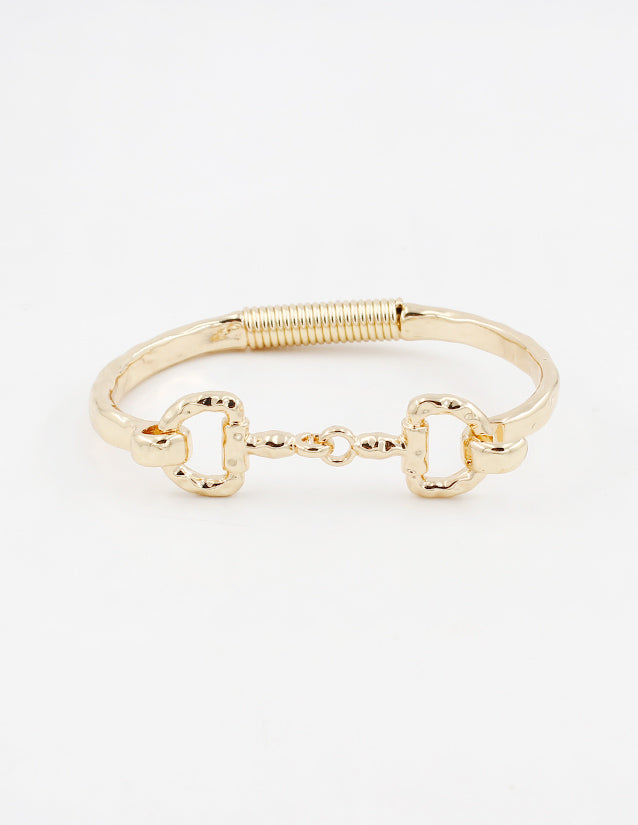 Gold Horsebit Hinged Metal Bracelet