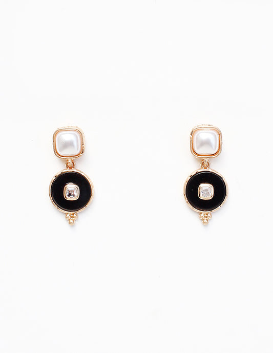 Square Pearl and Black Circle 1" Drop Earring