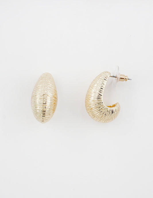 Worn Gold Hammered Teardrop Hoop .75" Earring
