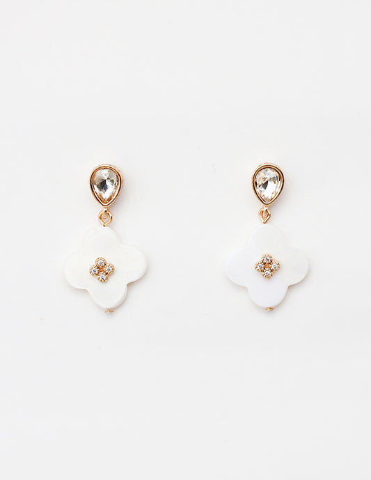 White Rhinestone Stud with Pearlized Clover .5" Earring