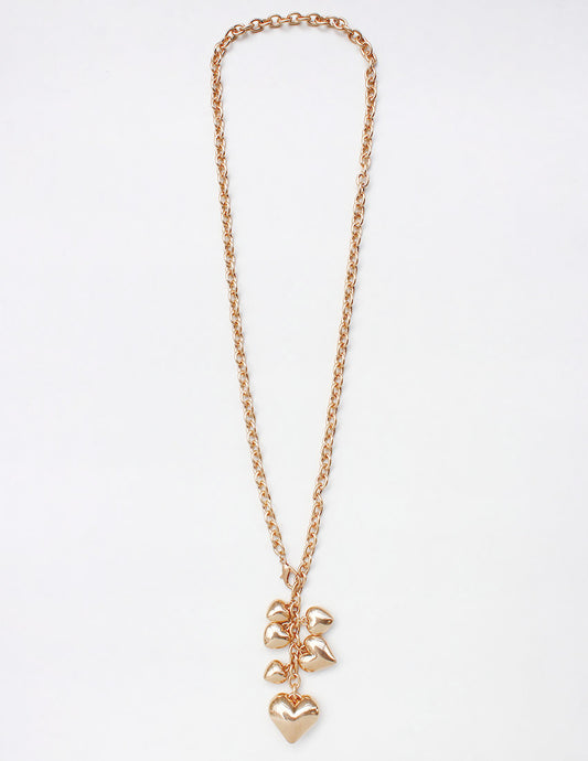 Gold 32" Necklace with Gold Heart Charms Drop Necklace