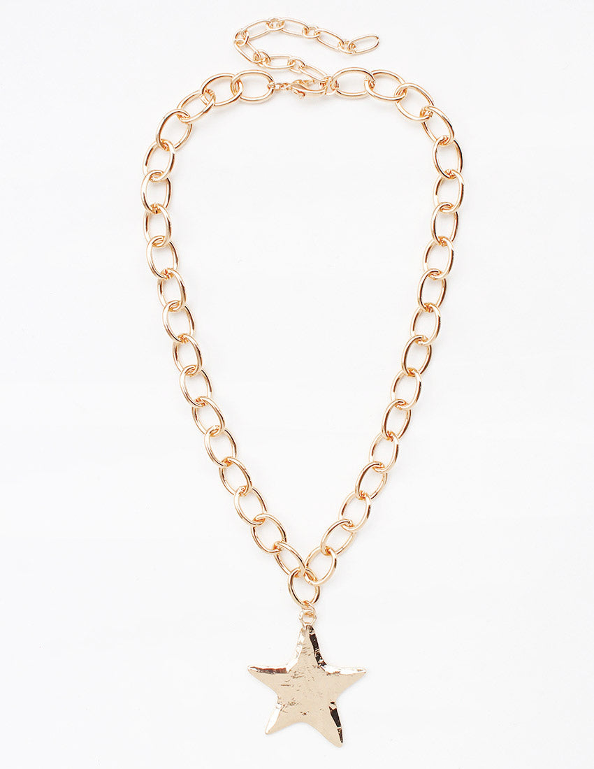 Gold Open Chain with Gold Star Charm 16"-18" Necklace