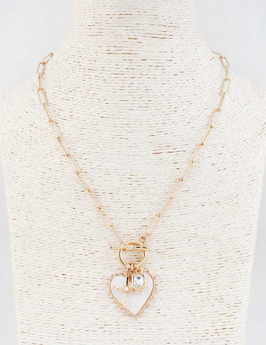 Gold Chain with Toggle and Pearlized Heart Charm