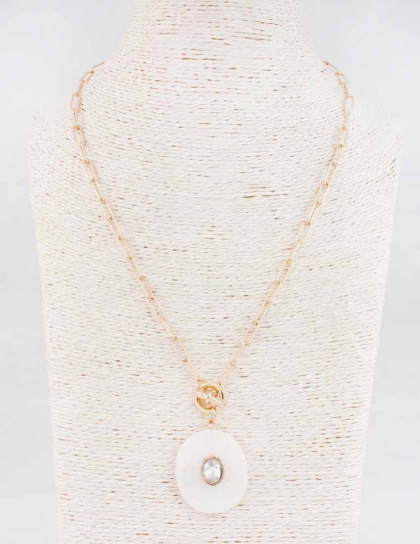 Gold 16"-18" Necklace with White Pearlized Oval Charm