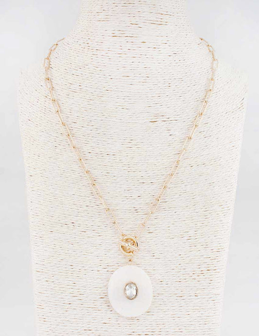 Gold 16"-18" Necklace with White Pearlized Oval Charm