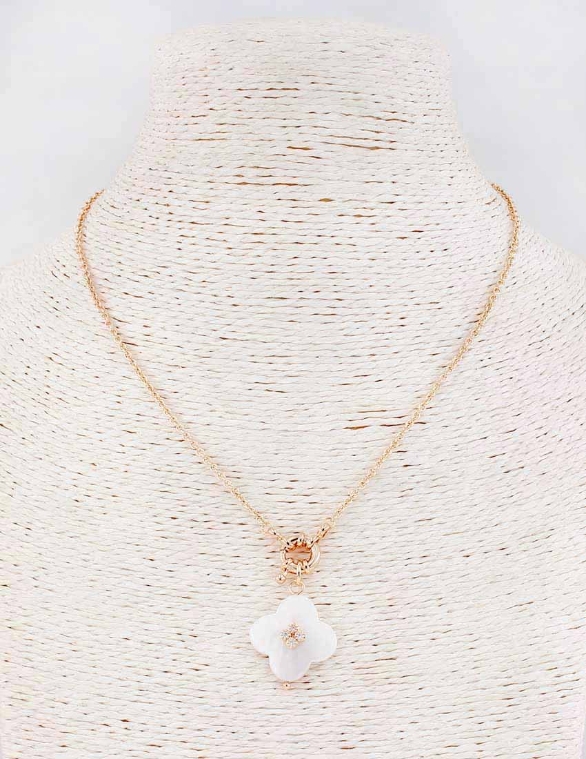 Gold 16"-18" Necklace with White Pearlized Clover Charm