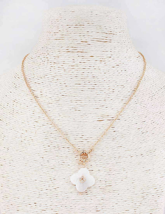 Gold 16"-18" Necklace with White Pearlized Clover Charm