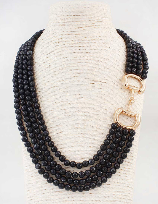 Multi Strand Black Beaded with Gold Horsebit 20" Necklace