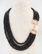 Multi Strand Black Beaded with Gold Horsebit 20" Necklace