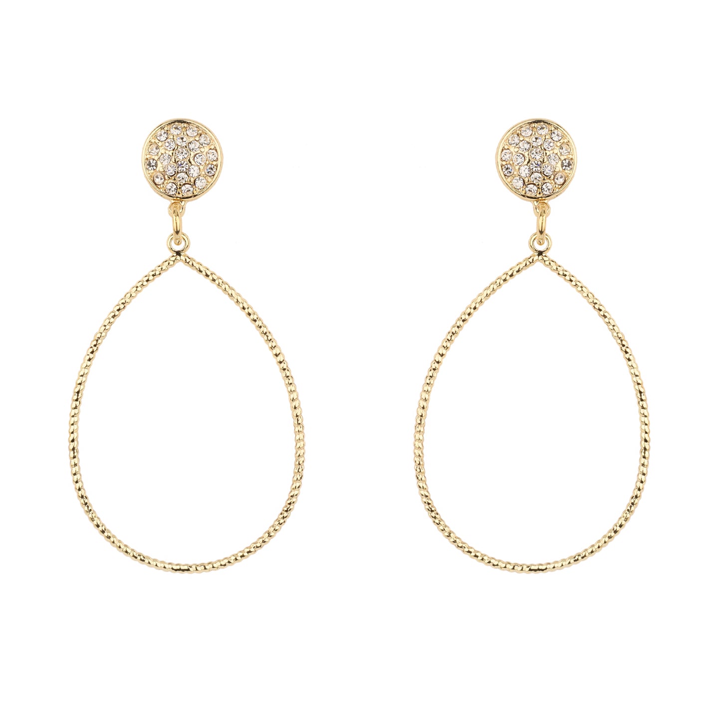 Gold Pave Circle with Teardrop 2" Earring