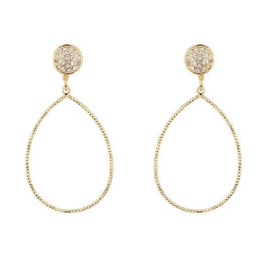 Gold Pave Circle with Teardrop 2" Earring