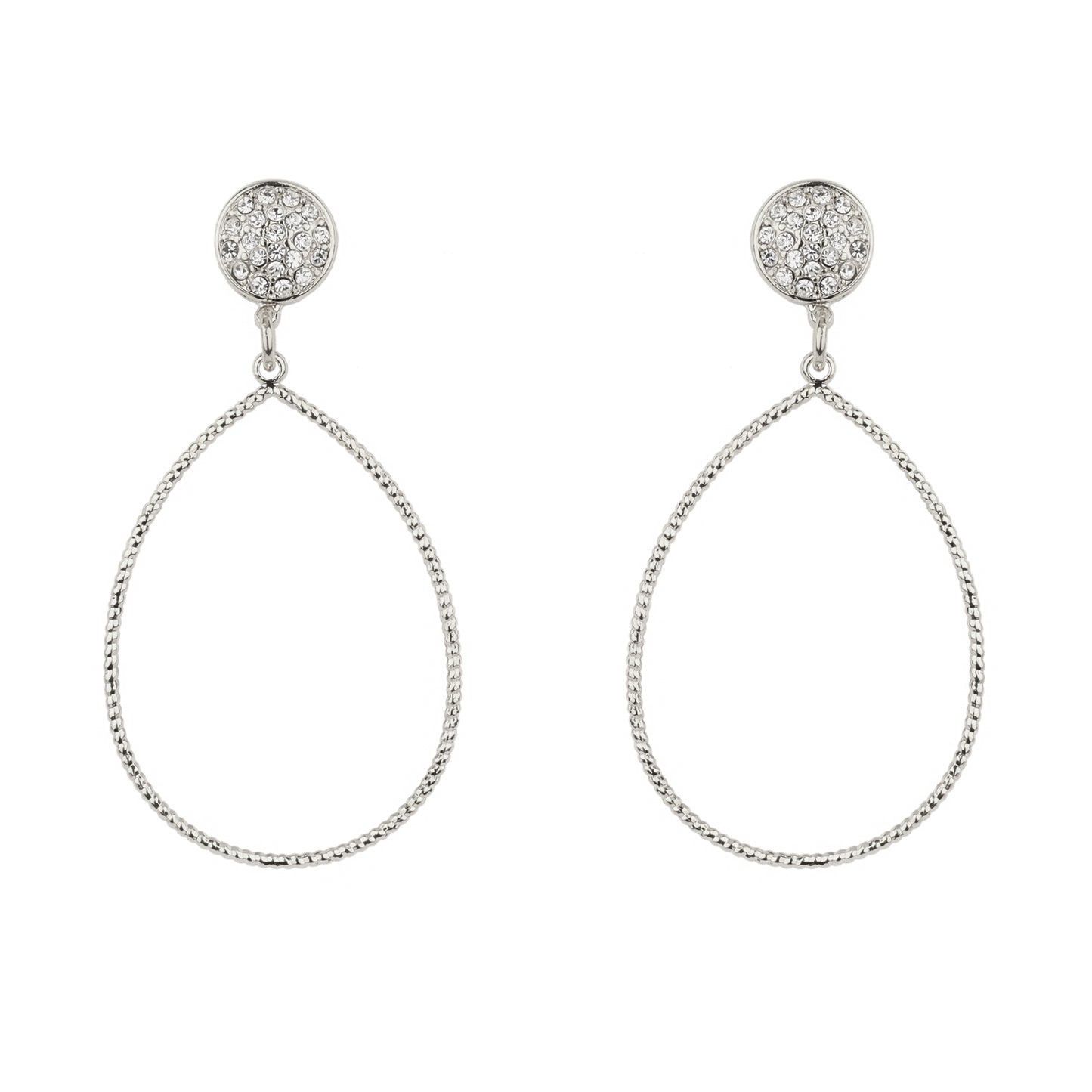 Silver Pave Circle with Teardrop 2" Earring