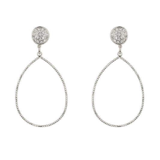 Silver Pave Circle with Teardrop 2" Earring