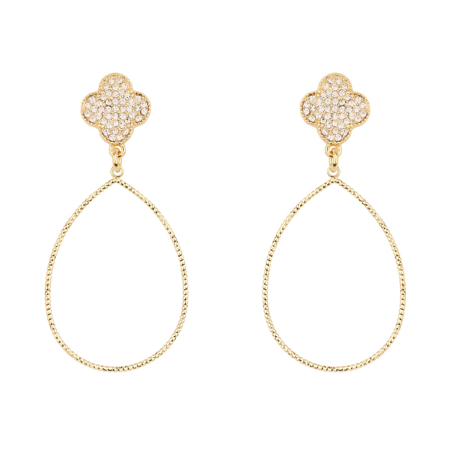 Gold Pave Clover with Teardrop 2" Earring