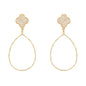 Gold Pave Clover with Teardrop 2" Earring