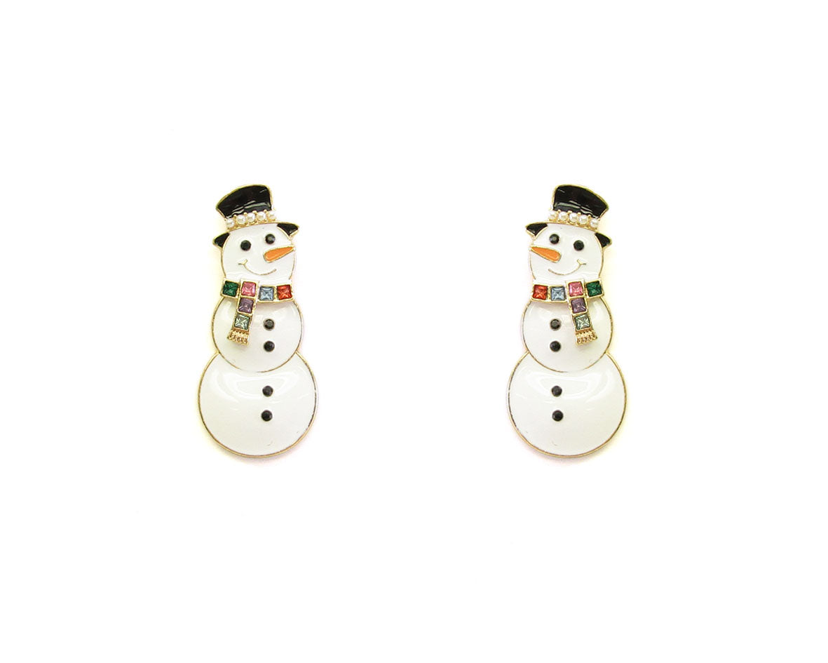 White Color Coated Metal Snowman 2.75" Earrings