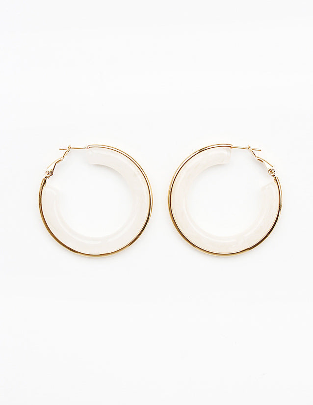 Natural Cream Acrylic Hoop with Gold Accent 1.5" Earring