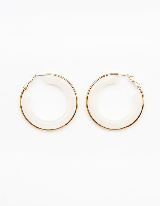 Natural Cream Acrylic Hoop with Gold Accent 1.5" Earring