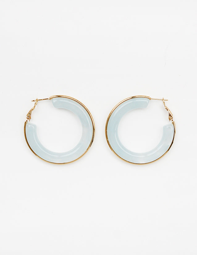 Natural Blue Acrylic Hoop with Gold Accent 1.5" Earring