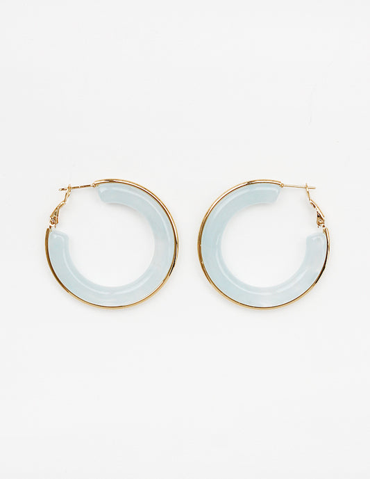 Natural Blue Acrylic Hoop with Gold Accent 1.5" Earring