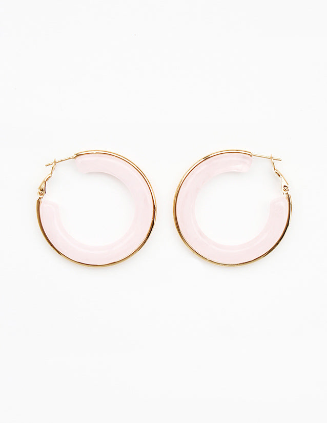 Natural Pink Acrylic Hoop with Gold Accent 1.5" Earring