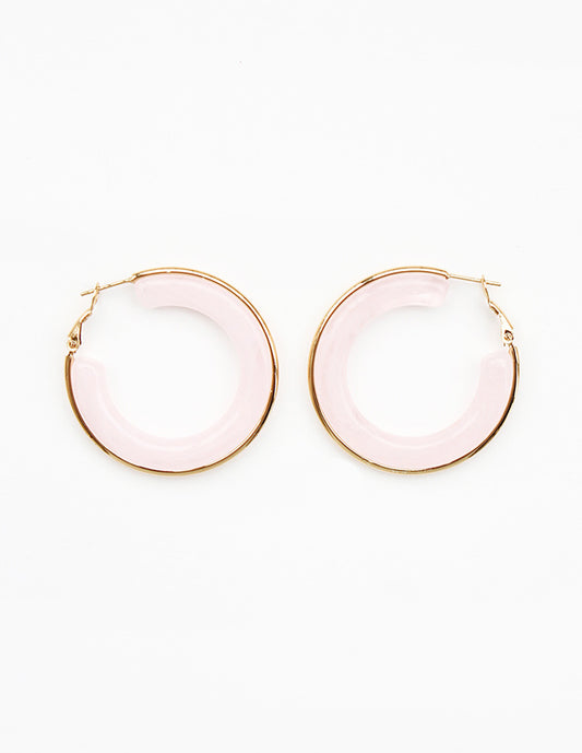 Natural Pink Acrylic Hoop with Gold Accent 1.5" Earring