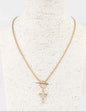 Gold Rope Chain with Rhinestone Cross Charm and Toggle 16"-18" Necklace