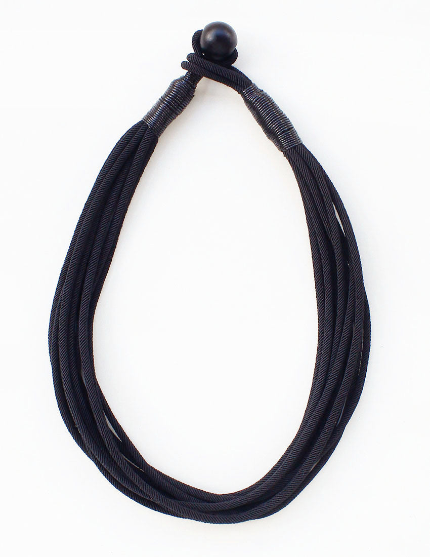 Black Rope Textured Multi Strand 16"-18" Necklace
