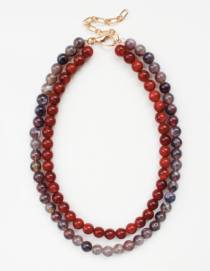 Maroon and Grey Natural Stone 8mm Beaded  16"-18" Necklace