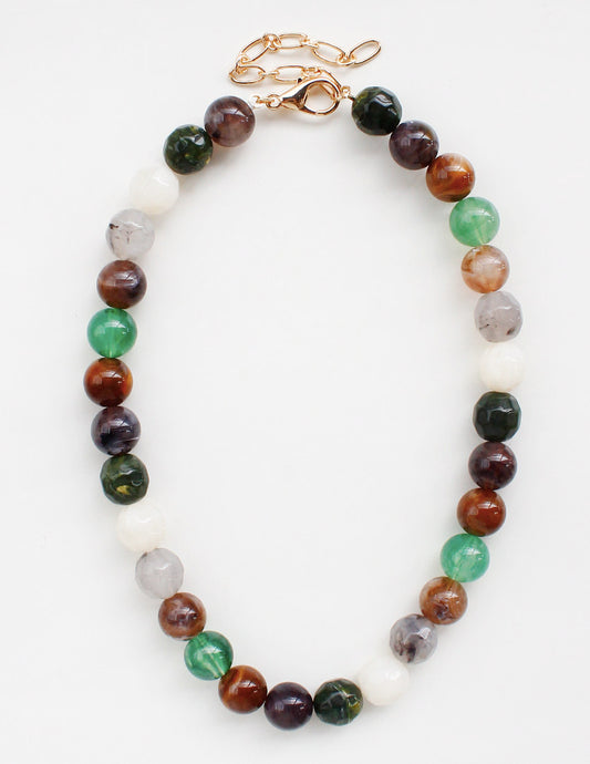 Dark Multi Natural Stone 8mm Beaded  16"-18" Necklace