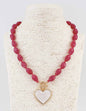 Hot Pink Beaded with Pearlized Heart 16"-18" Necklace