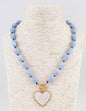 Blue Beaded with Pearlized Heart 16"-18" Necklace