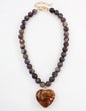 Dark Brown Beaded with Brown Natural Stone Heart 16"-18" Necklace