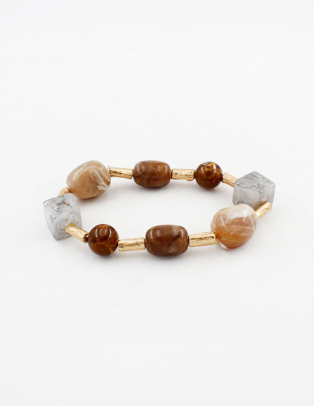 Grey, Natural, and Brown with Gold Bar Stretch Bracelet