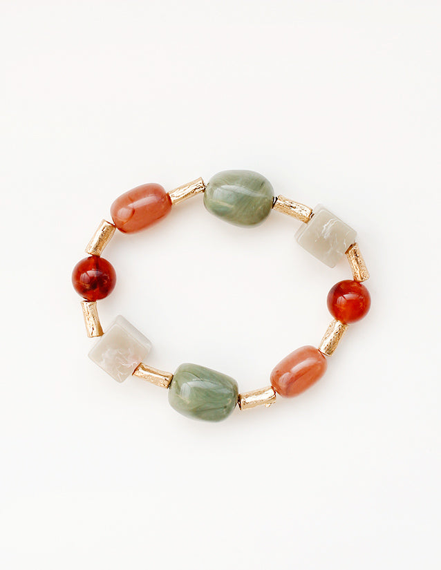 Olive, Natural, and Multi with Gold Bar Stretch Bracelet