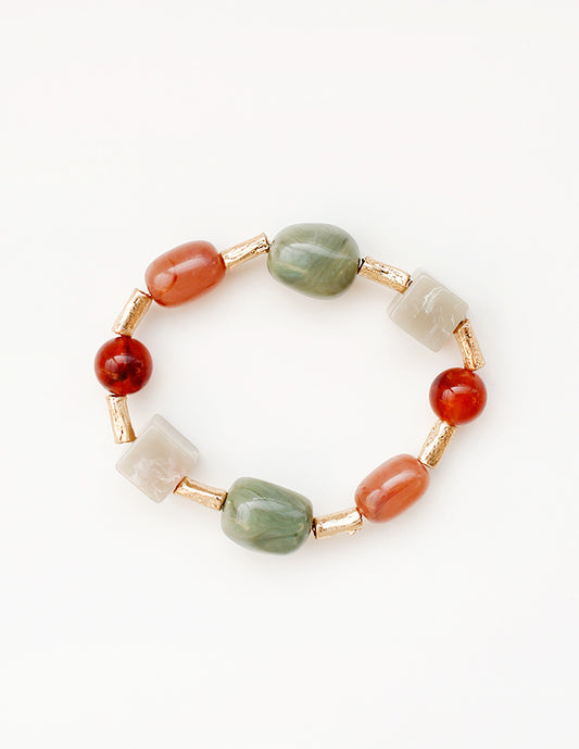 Olive, Natural, and Multi with Gold Bar Stretch Bracelet