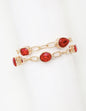 Gold Textured Chain with Red Stone Two Strand Chain Bracelet