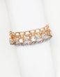 Gold and Silver Textured Layered Chain with Clear Crystal 7.5" Bracelet Set