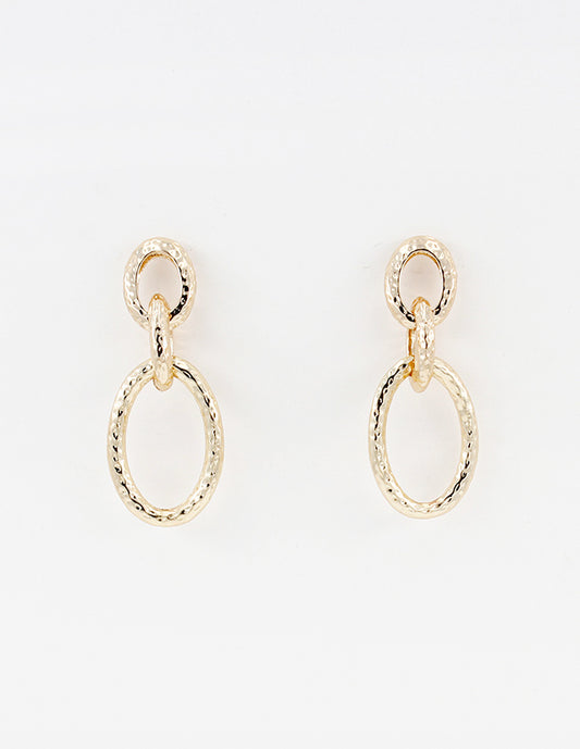Gold Thick Textured Open Circle 2" Drop Earring